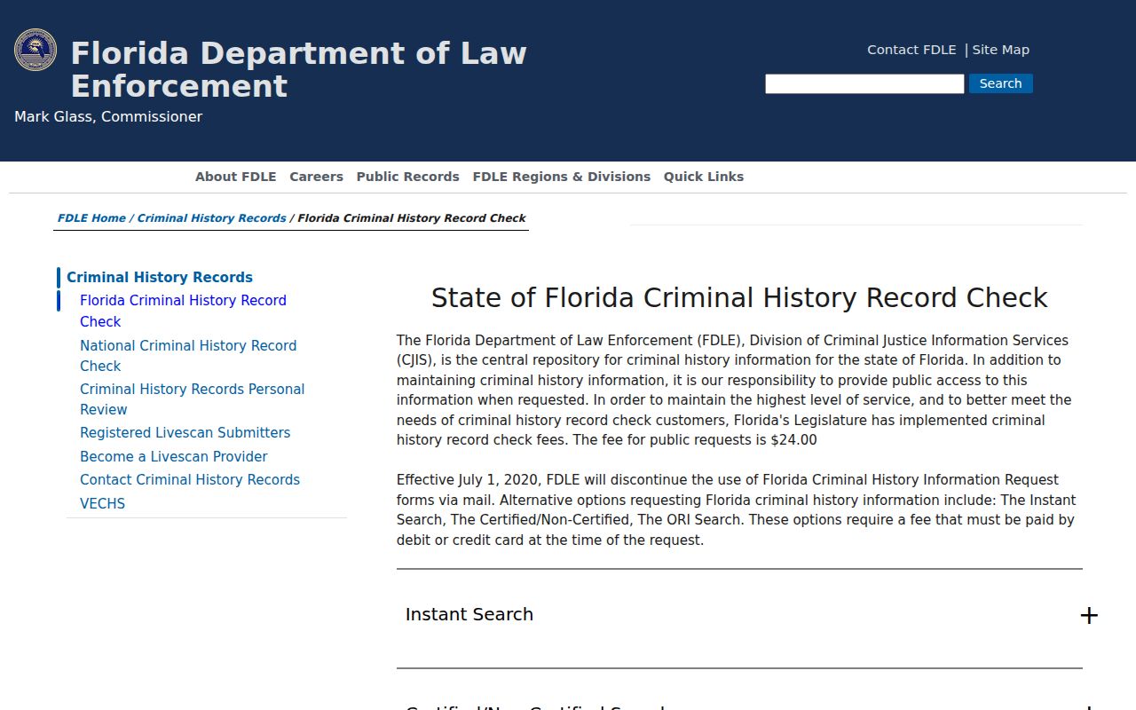 Lafayette County criminal history FDLE check options