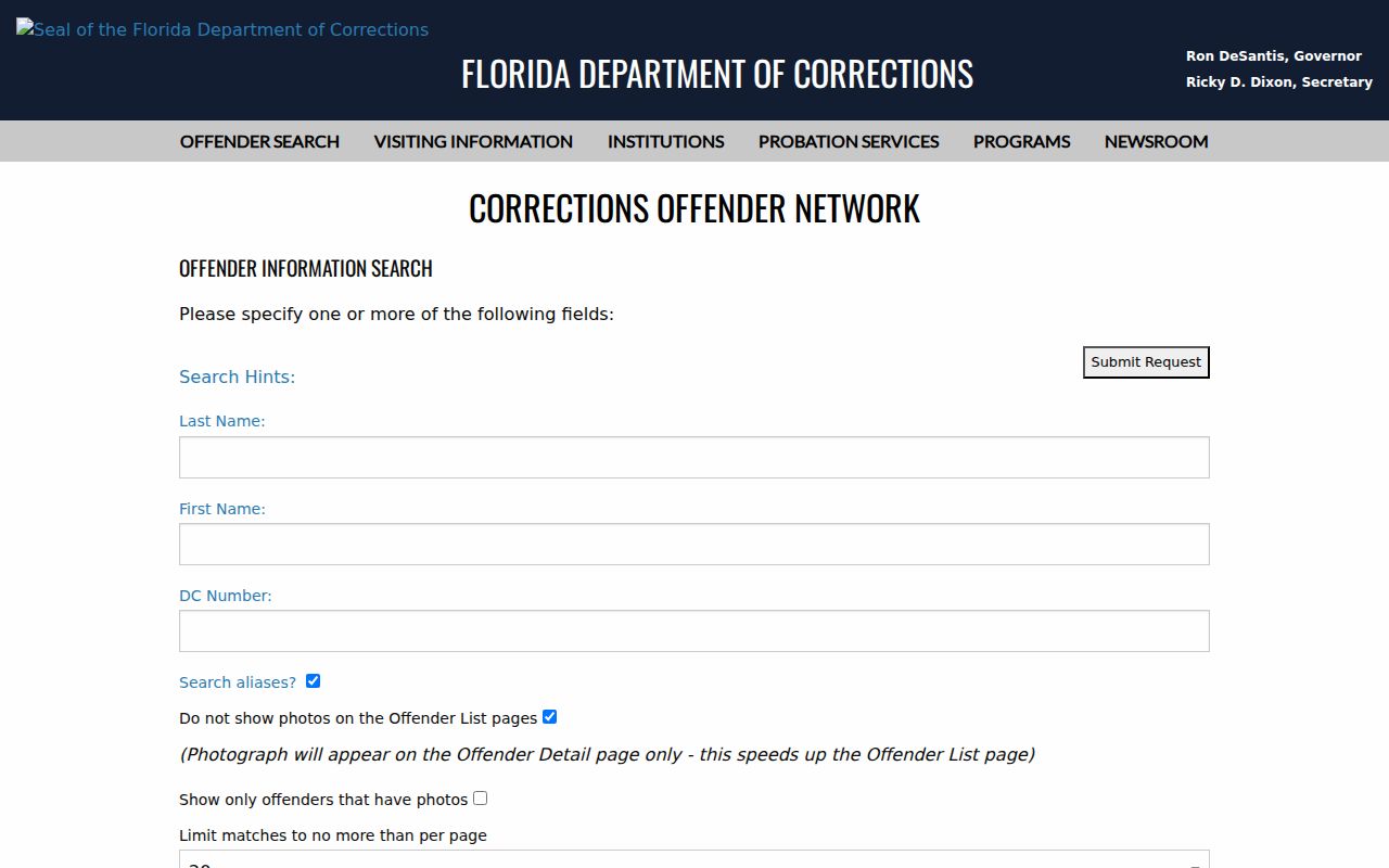 Lafayette County criminal custody FDC offender search