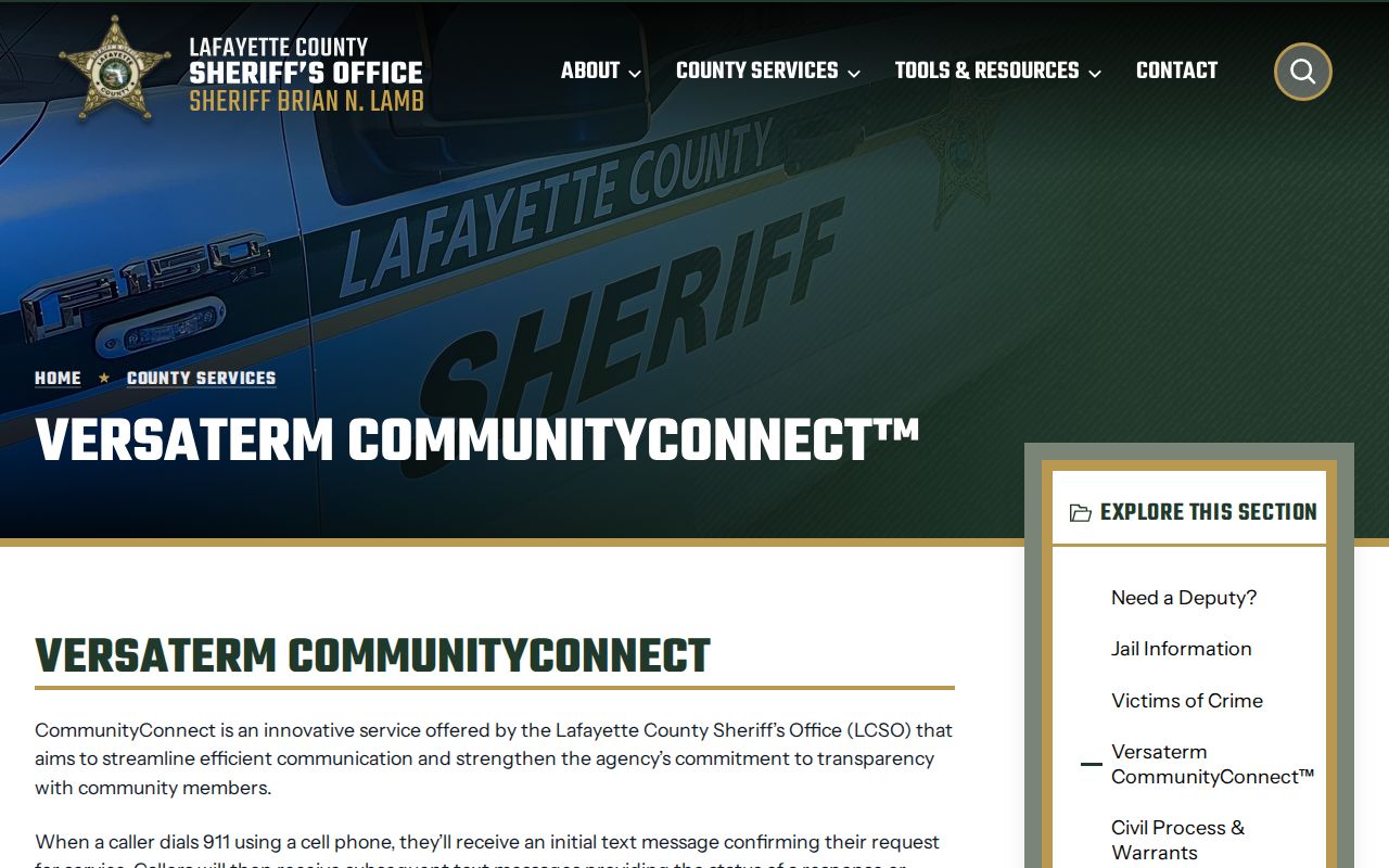 Lafayette Sheriff CommunityConnect 911 text update page