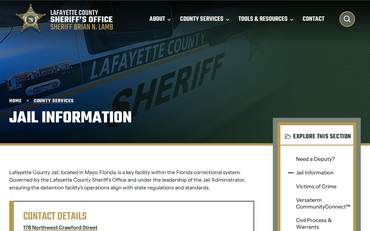 Lafayette County Jail official contact information
