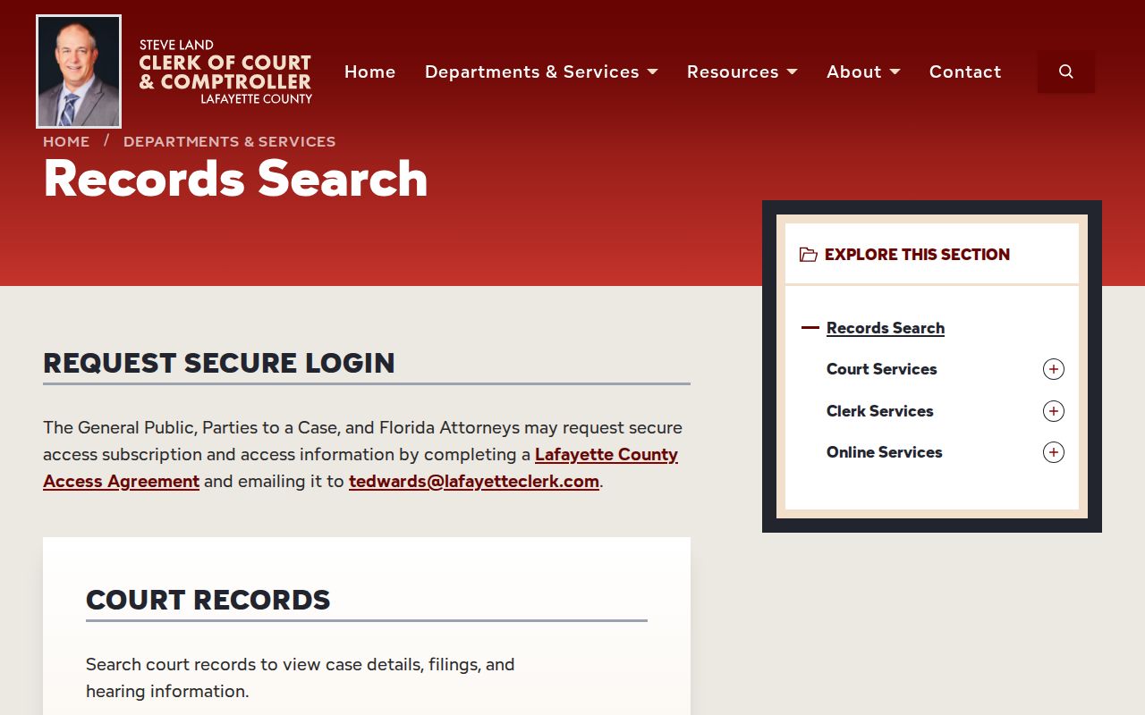 Lafayette Clerk court records search entry page