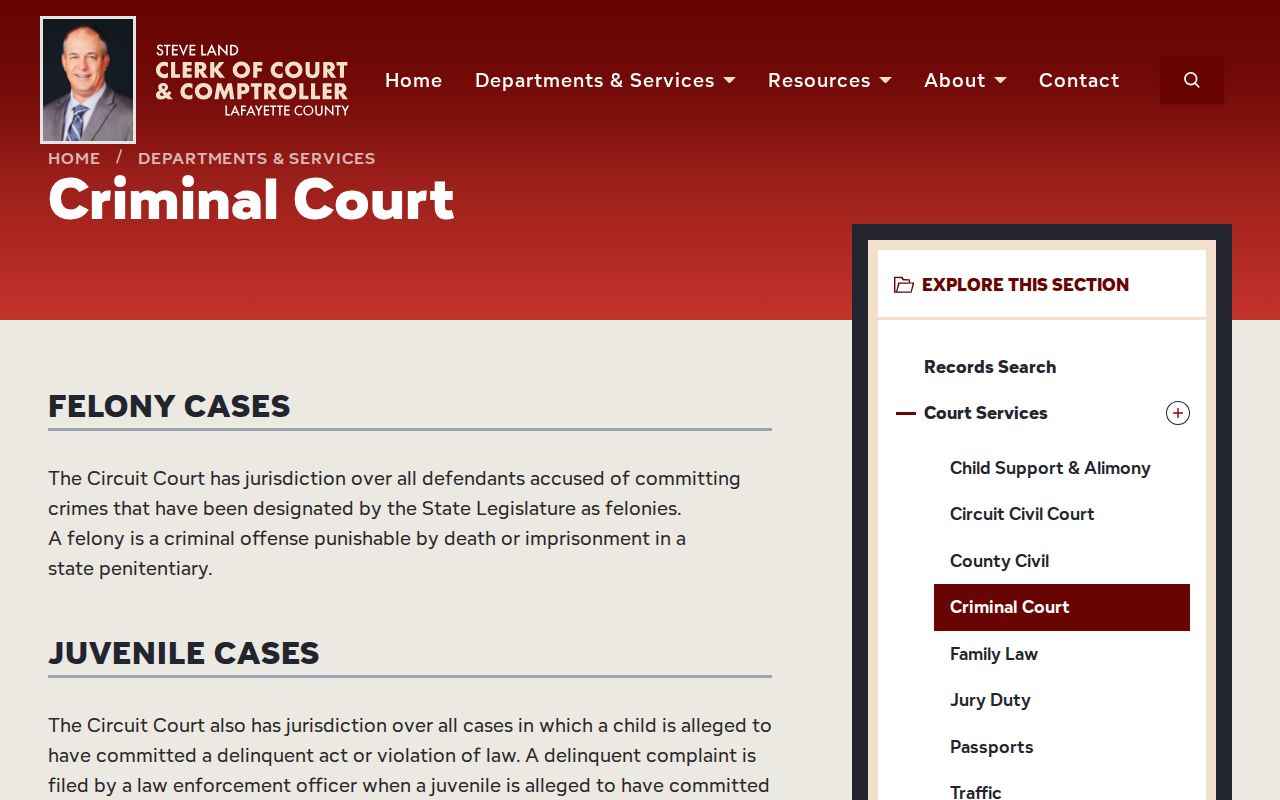 Lafayette Clerk criminal court jurisdiction page