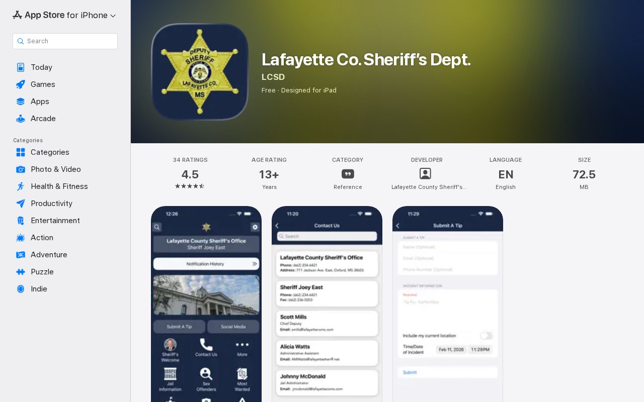 Lafayette County Sheriff's Office iOS app listing used in Mayo